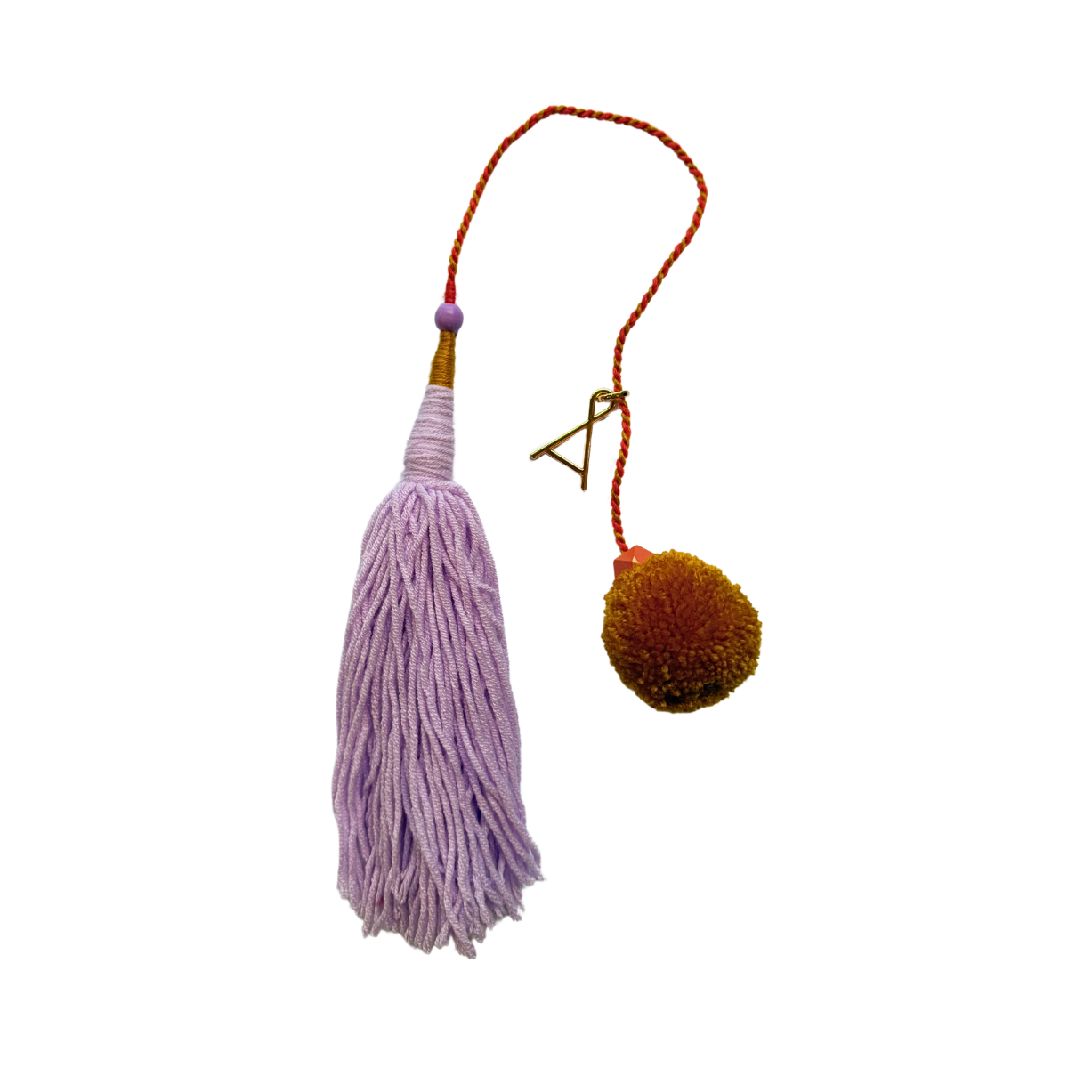 Lilac/Brown Wool Wood Tassel with brown pompom by Among Equals