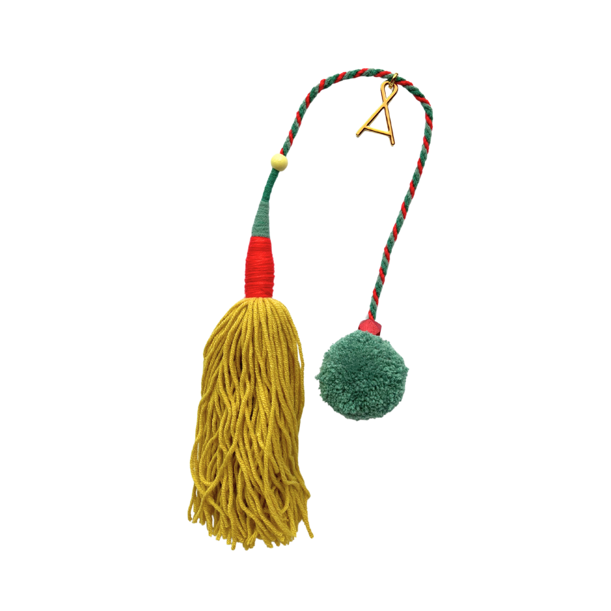 Fawn Wool Wood Tassel with teal pompom by Among Equals