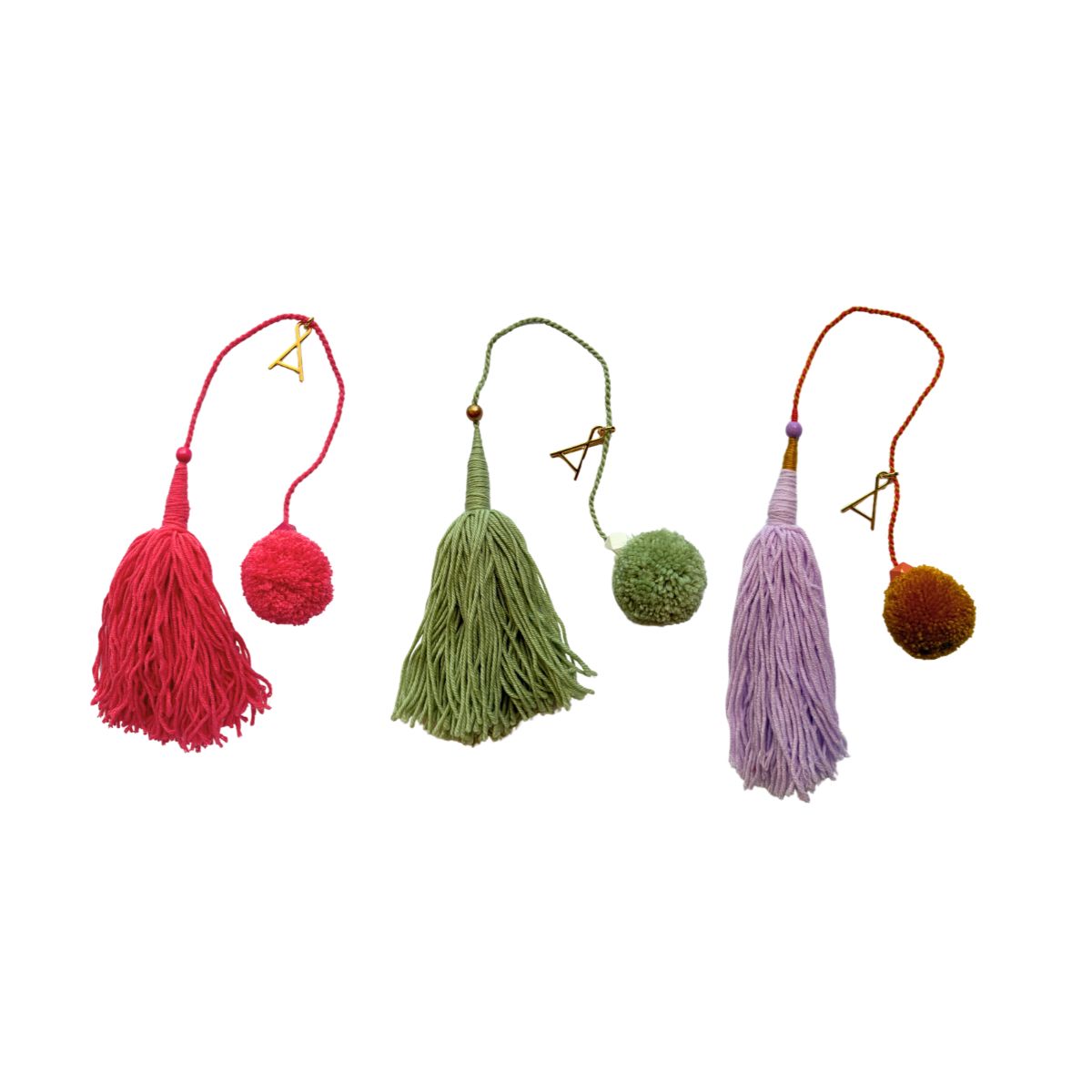Pink, green and purple Wool Wood Tassels by Among Equals